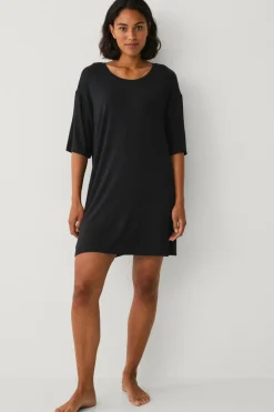 Ellos Collection Natkjole med stort T Sort Discount