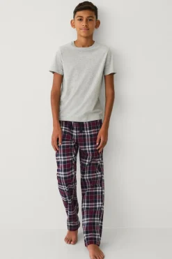 Ellos Collection Natbukser i flonel Blå/Vinrød rutig Online