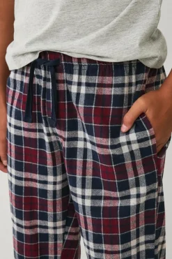 Ellos Collection Natbukser i flonel Blå/Vinrød rutig Online