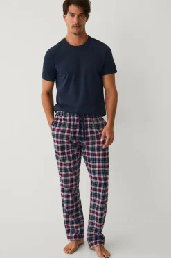 Ellos Collection Natbukser i flonel Blå/vinerød rutet Online