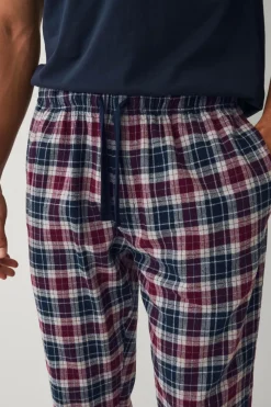 Ellos Collection Natbukser i flonel Blå/vinerød rutet Online