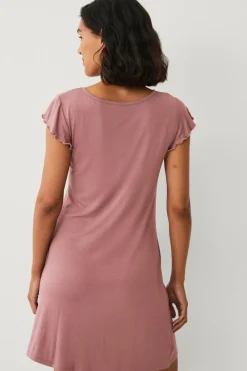 Ellos Collection Natkjole med halv knaplukning mørkrosa