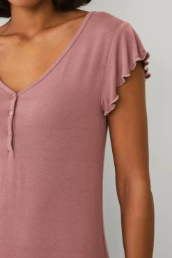 Ellos Collection Natkjole med halv knaplukning mørkrosa