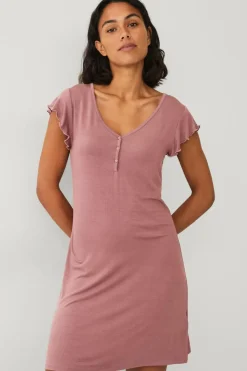 Ellos Collection Natkjole med halv knaplukning mørkrosa