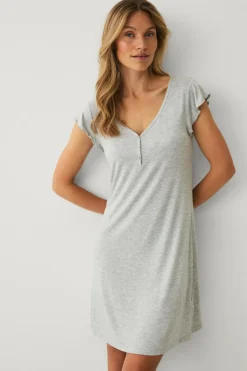 Ellos Collection Natkjole med halv knaplukning Grå Online