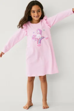 Ellos Collection Natkjole i bomuldsjersey Rosa enhjørning Discount