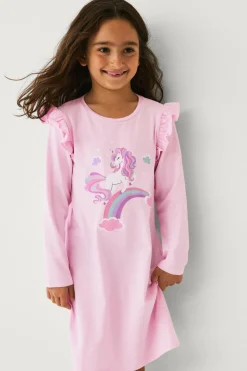 Ellos Collection Natkjole i bomuldsjersey Rosa enhjørning Discount