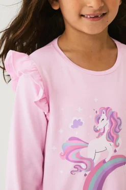 Ellos Collection Natkjole i bomuldsjersey Rosa enhjørning Discount