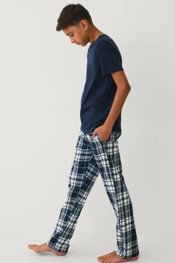 Ellos Collection Natbukser i flonel Blårutig Clearance