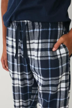 Ellos Collection Natbukser i flonel Blårutig Clearance