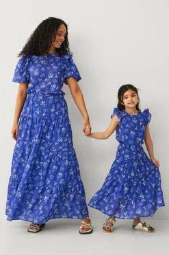 Ellos Nederdele>Collection Nederdel Blå med hvide blomster