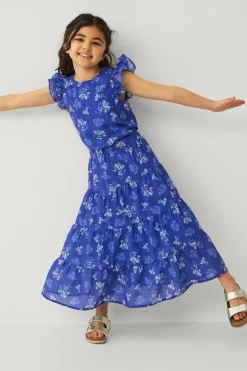 Ellos Nederdele>Collection Nederdel Blå med hvide blomster