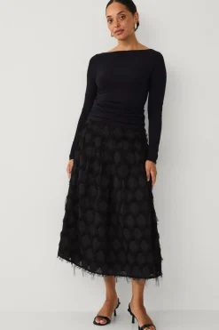 Ellos Nederdele>Collection Nederdel med frynser Sort