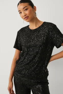 Ellos Collection Paillet top med korte ærmer Sort Hot
