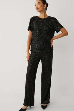 Ellos Collection Paillet top med korte ærmer Sort Hot