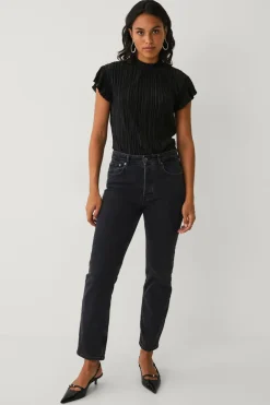 Ellos Collection Plisseret top sort Outlet