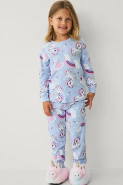 Ellos Collection Pyjamassæt i bomuldsjersey Blå enhjørning mønstret