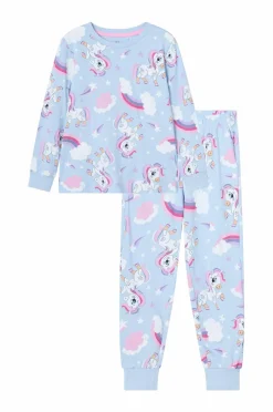 Ellos Collection Pyjamassæt i bomuldsjersey Blå enhjørning mønstret