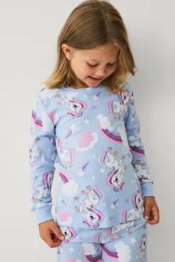 Ellos Collection Pyjamassæt i bomuldsjersey Blå enhjørning mønstret