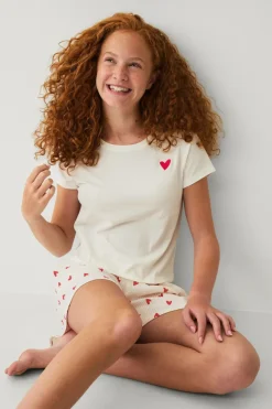 Ellos Collection Pyjamassæt Beige hjertemønstret Online