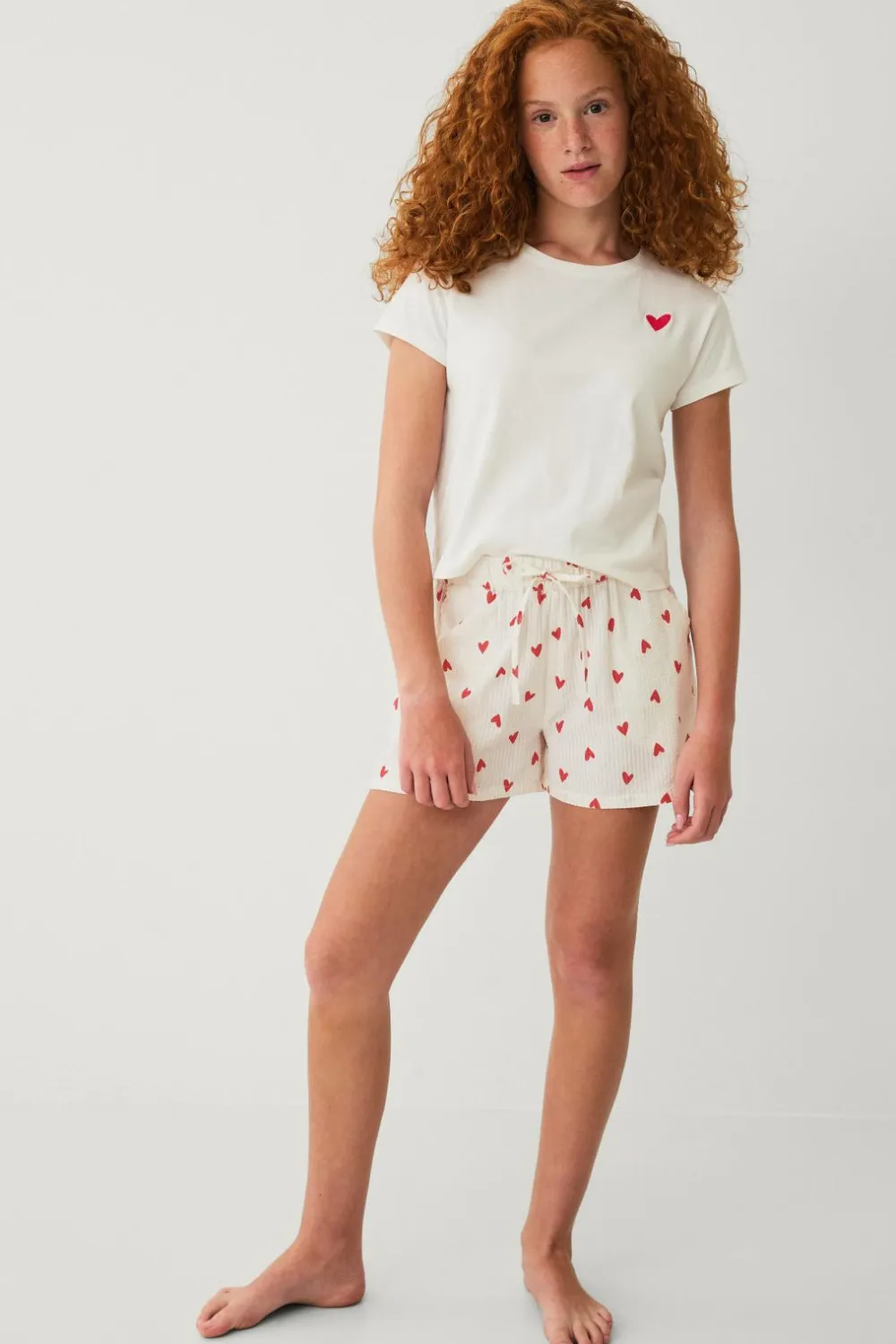 Ellos Collection Pyjamassæt Beige hjertemønstret Online