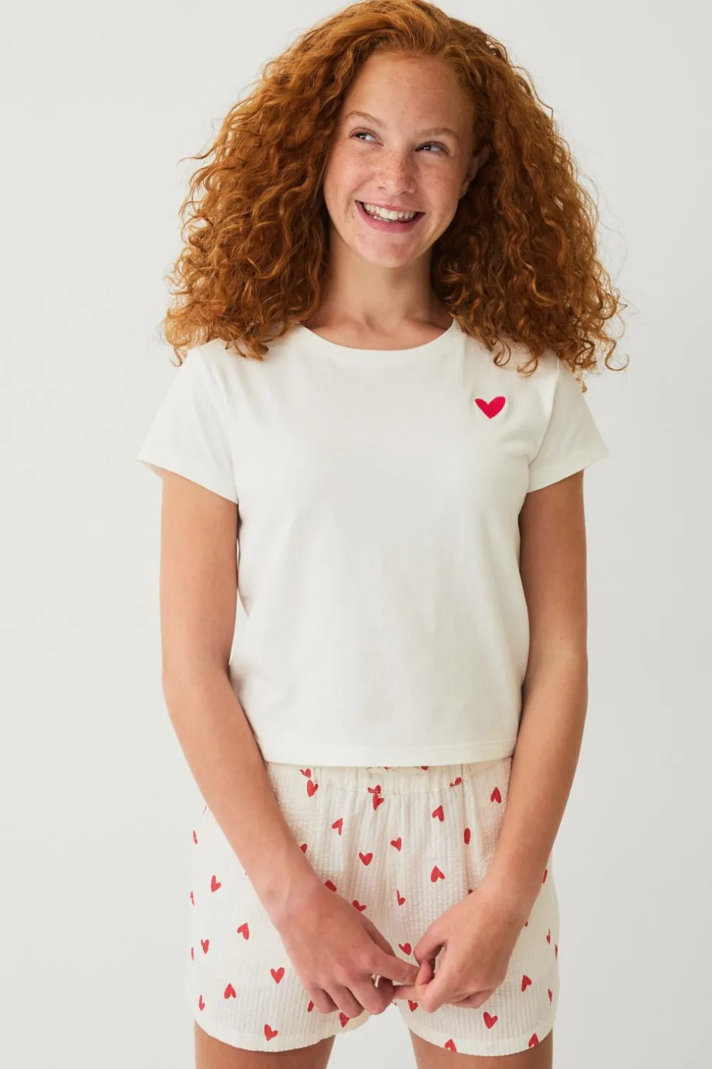 Ellos Collection Pyjamassæt Beige hjertemønstret Online