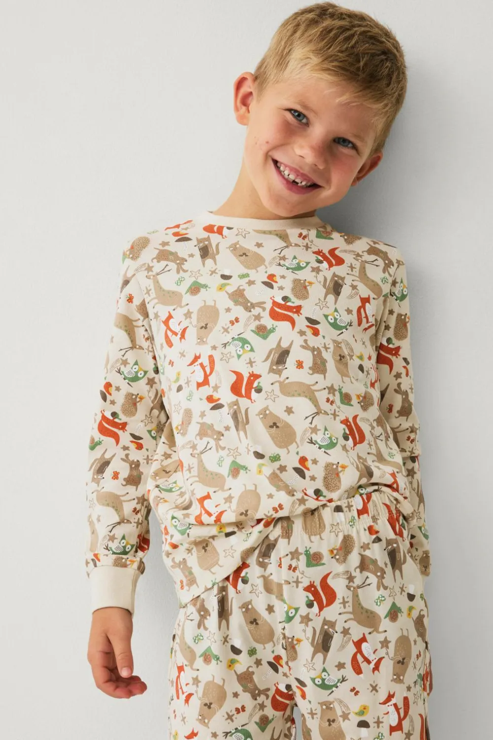 Ellos Collection Pyjamas med tryk beige skovmønstret Online