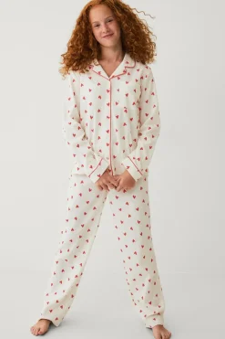 Ellos Nattøj & Homewear>Collection Pyjamassæt i seersucker beige hjertemønstret