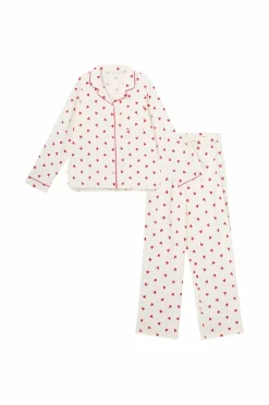 Ellos Nattøj & Homewear>Collection Pyjamassæt i seersucker beige hjertemønstret