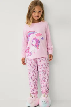 Ellos Nattøj & Homewear>Collection Pyjamassæt i bomuldsjersey Rosa enhjørning