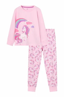 Ellos Nattøj & Homewear>Collection Pyjamassæt i bomuldsjersey Rosa enhjørning