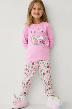 Ellos Collection Pyjamassæt i bomuldsjersey rosa skovdyr Best