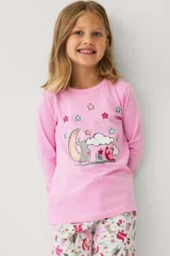 Ellos Collection Pyjamassæt i bomuldsjersey rosa skovdyr Best