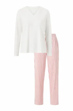 Ellos Collection Pyjamas i velour Hvidrosa stribet Sale