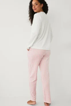 Ellos Collection Pyjamas i velour Hvidrosa stribet Sale