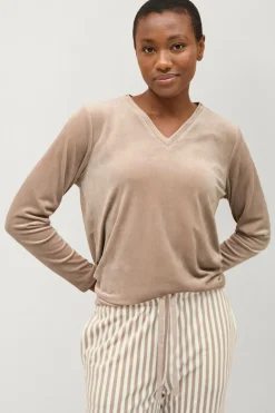 Ellos Collection Pyjamas i velour Greige hvidstribet