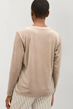 Ellos Collection Pyjamas i velour Greige hvidstribet