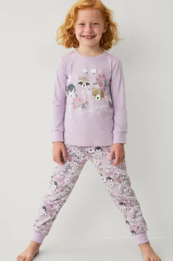 Ellos Collection Pyjamassæt i bomuldsjersey Lilla mønstret Discount