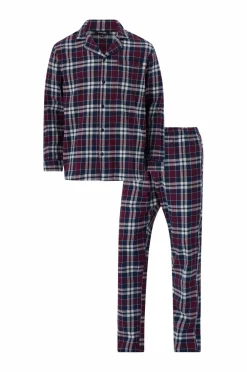 Ellos Collection Pyjamassæt i flonel blå/vinrød rutet New