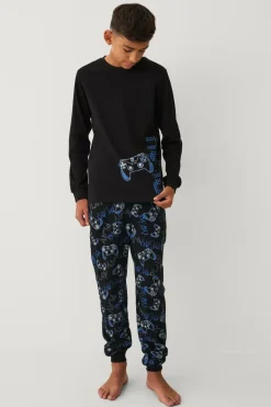 Ellos Nattøj & Homewear>Collection Pyjamassæt i bomuld Sort gaming