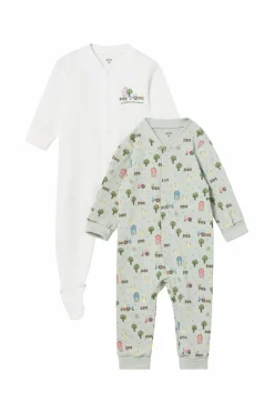 Ellos Collection Pyjamasoverall Everly 2-pak Grøn + Hvid Bondegård