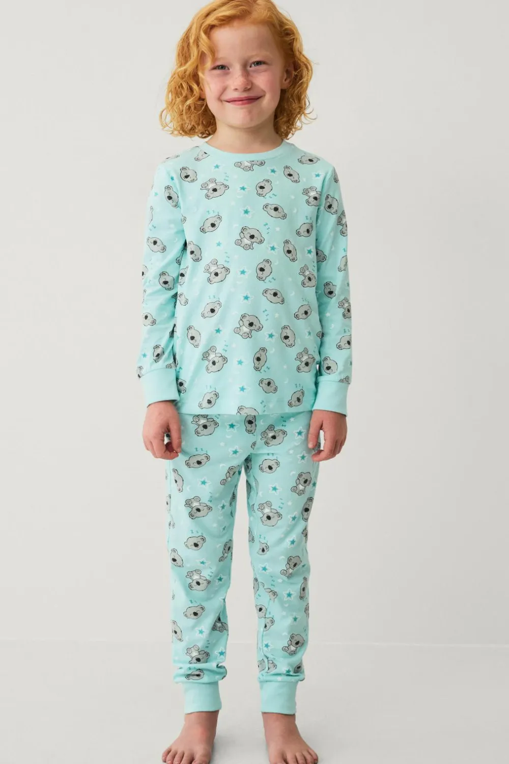 Ellos Collection Pyjamassæt i bomuldsjersey Turkis koala-mønstreret Online