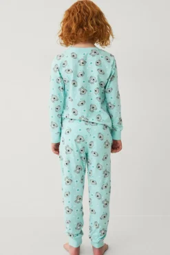Ellos Collection Pyjamassæt i bomuldsjersey Turkis koala-mønstreret Online