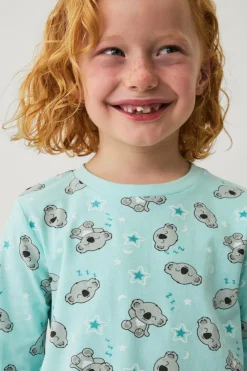 Ellos Collection Pyjamassæt i bomuldsjersey Turkis koala-mønstreret Online