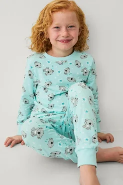 Ellos Collection Pyjamassæt i bomuldsjersey Turkis koala-mønstreret Online