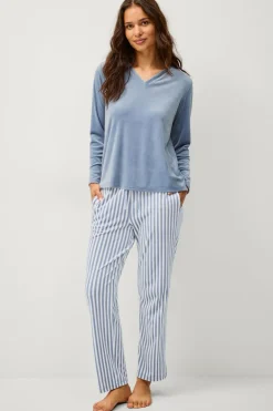 Ellos Nattøj>Collection Pyjamas i velour Blåhvid stribet