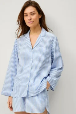 Ellos Collection Pyjamasskjorte med krave og revers blå New