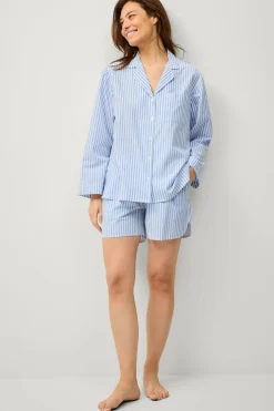 Ellos Collection Pyjamasskjorte med krave og revers blå New