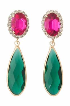 Ellos Smykker>Collection Ørestikker med dråbeformete sten Grøn/lyserød