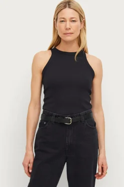 Ellos Basistøj|Toppe & Tank-Toppe>Collection Ribbet tanktop med dyb udskæring Sort